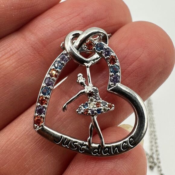 NIB Joycuff "Just dance" silver tone and rhinestone heart with dancer necklace! - Picture 4 of 9